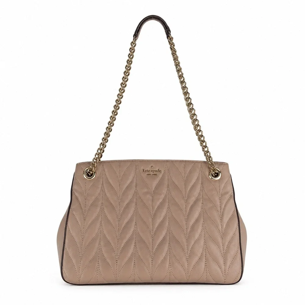 Kate Spade Large Shoulder Bag Briar Lane Quilted Emelyn Pink Leather Gold Chain